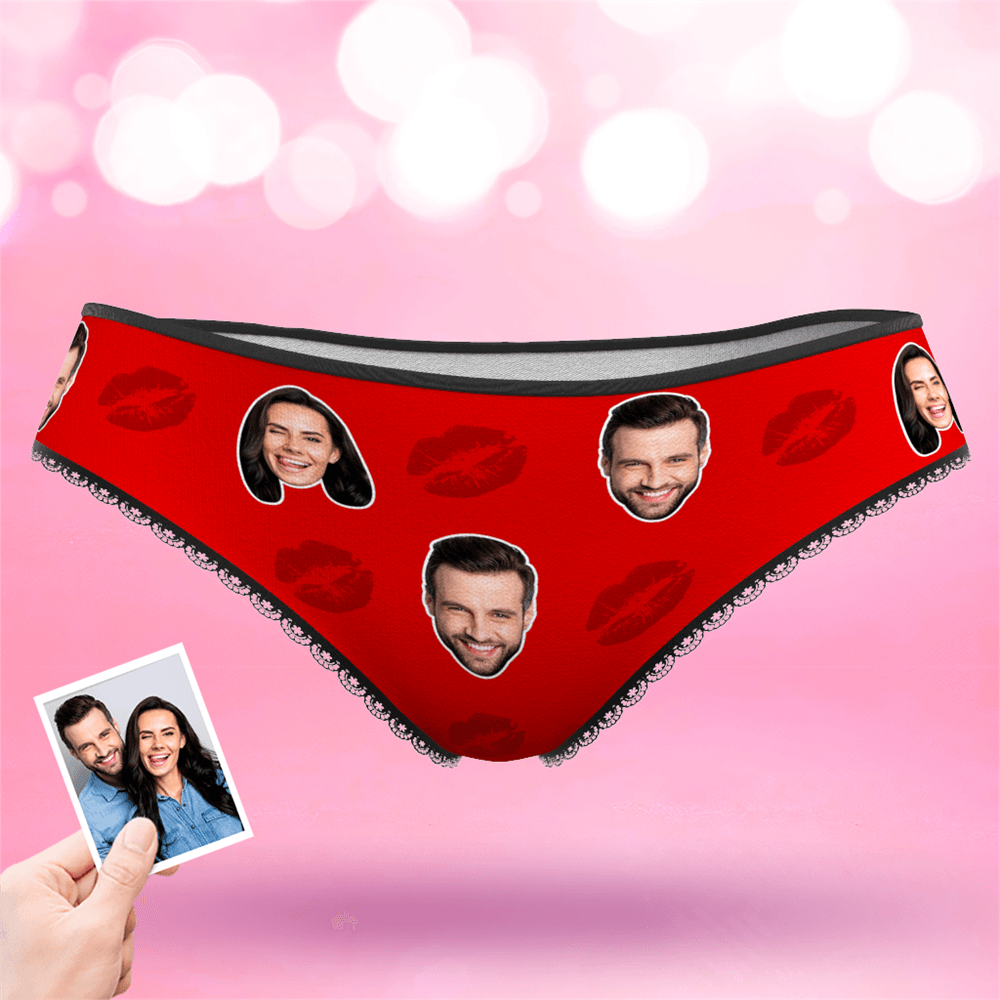 Couple Women's Custom Face Colorful Panties - Kiss