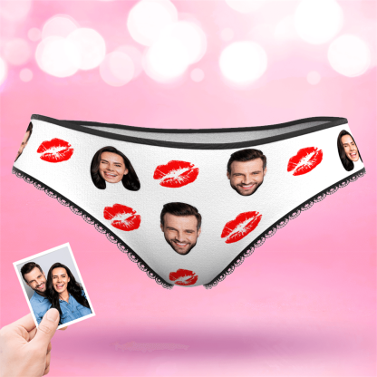 Couple Women's Custom Face Colorful Panties - Kiss