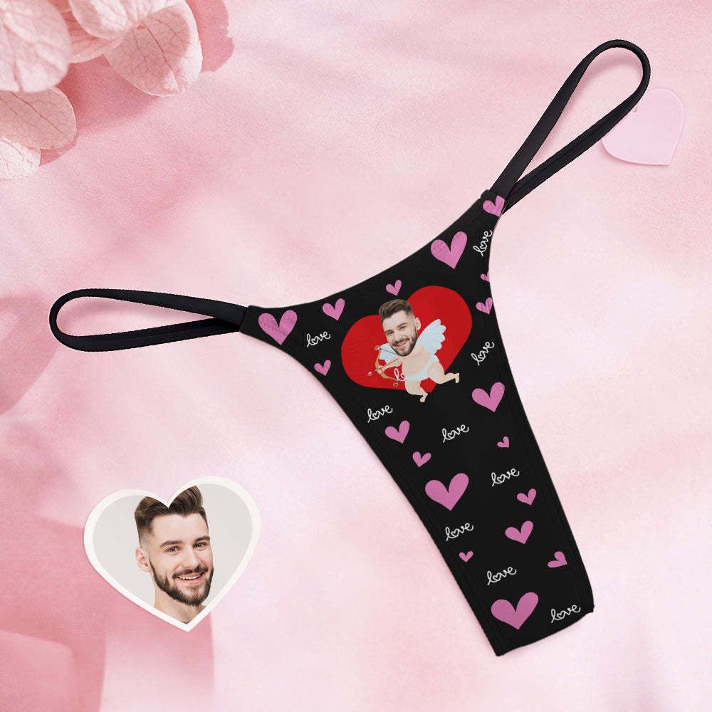 Custom Face Women's Tanga Thong Funny Cupid Couple Custom Panties With