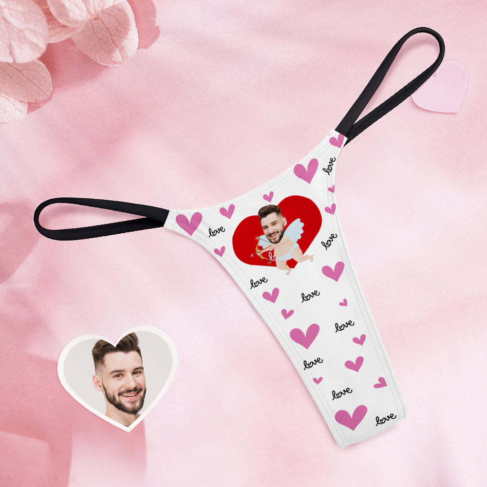 Custom Face Women's Tanga Thong Funny Cupid Couple Custom Panties With Face For Women