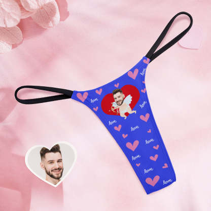 Custom Face Women's Tanga Thong Funny Cupid Couple Custom Panties With Face For Women