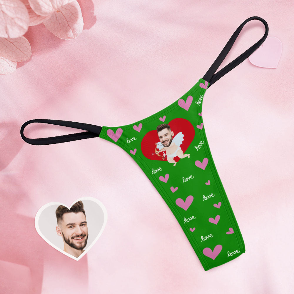 Custom Face Women's Tanga Thong Funny Cupid Couple Custom Panties With Face For Women