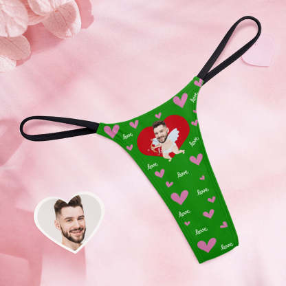 Custom Face Women's Tanga Thong Funny Cupid Couple Custom Panties With Face For Women