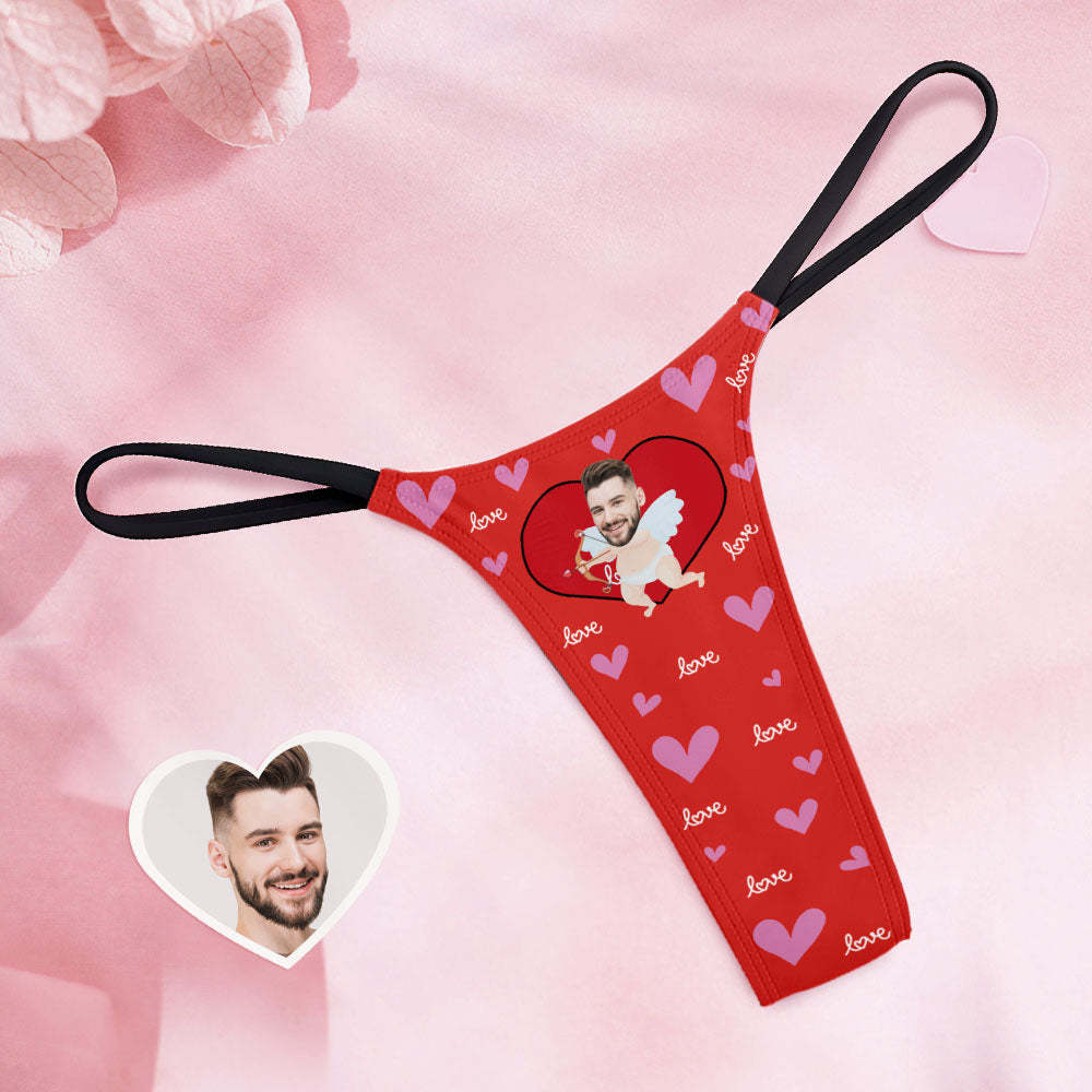 Custom Face Women's Tanga Thong Funny Cupid Couple Custom Panties With Face For Women