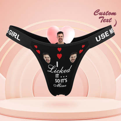 Custom Face Panties I Licked It So It's Mine Personalized Waistband Engraved Thong Gift for Her