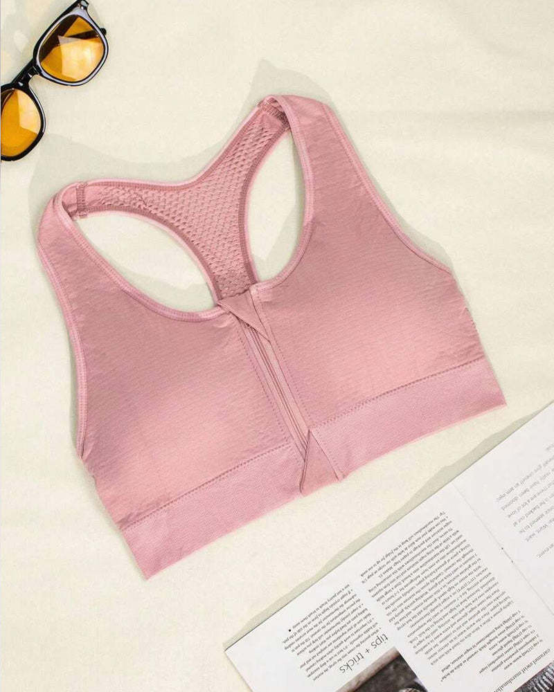 Women's Zipper Padded Seamless Elastic Sports Bra