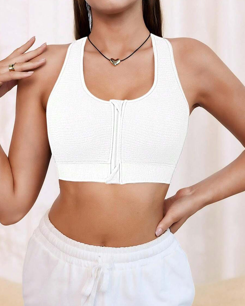 Women's Zipper Padded Seamless Elastic Sports Bra