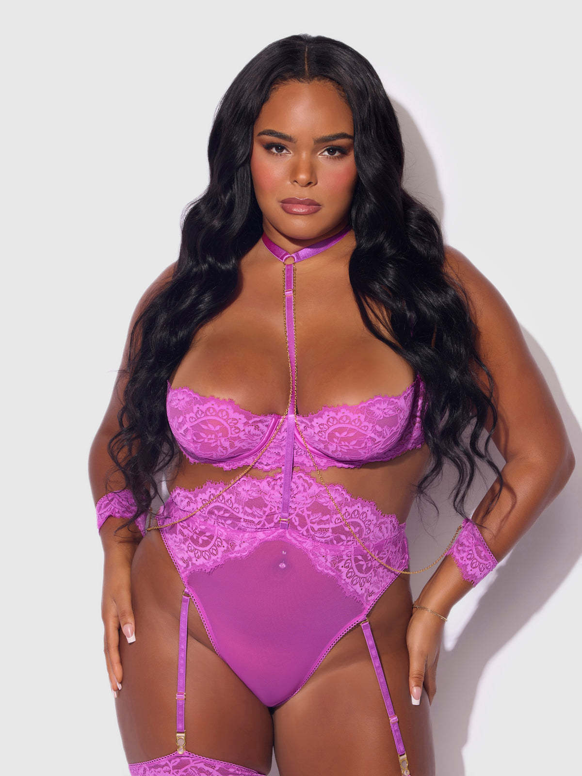 Chic Contrasting Bow Lace-Up Mesh Garter Dress Se