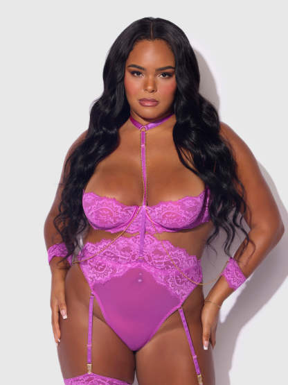 Chic Contrasting Bow Lace-Up Mesh Garter Dress Se