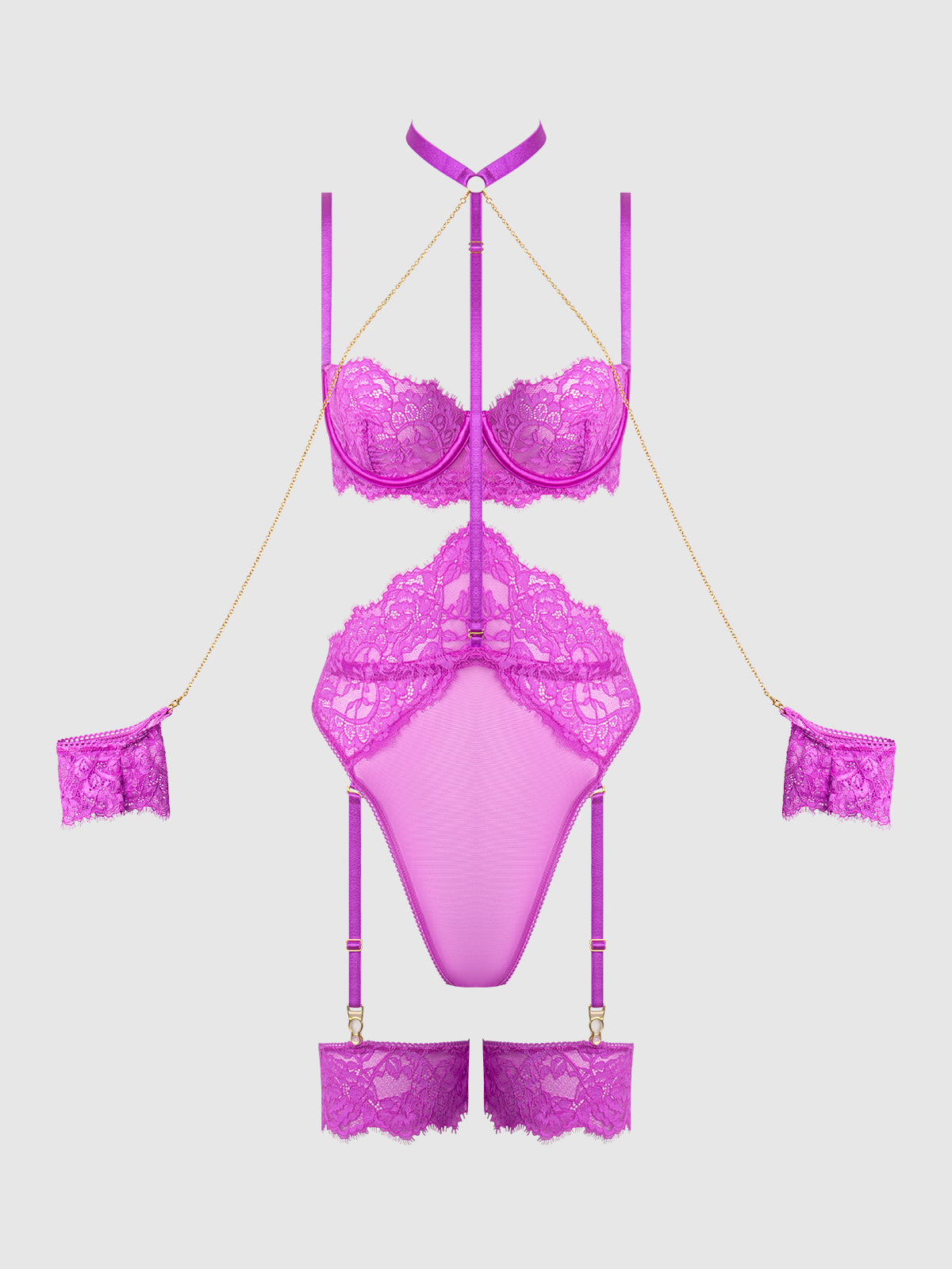 Chic Contrasting Bow Lace-Up Mesh Garter Dress Se