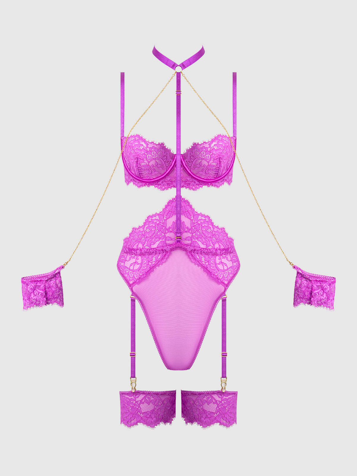 Chic Contrasting Bow Lace-Up Mesh Garter Dress Se