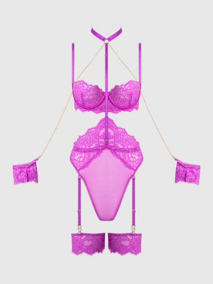 Chic Contrasting Bow Lace-Up Mesh Garter Dress Se