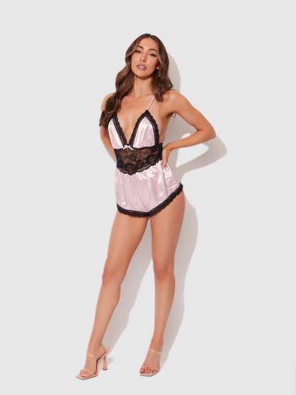 Elisa Satin & Lace Racerback Sleep Romper