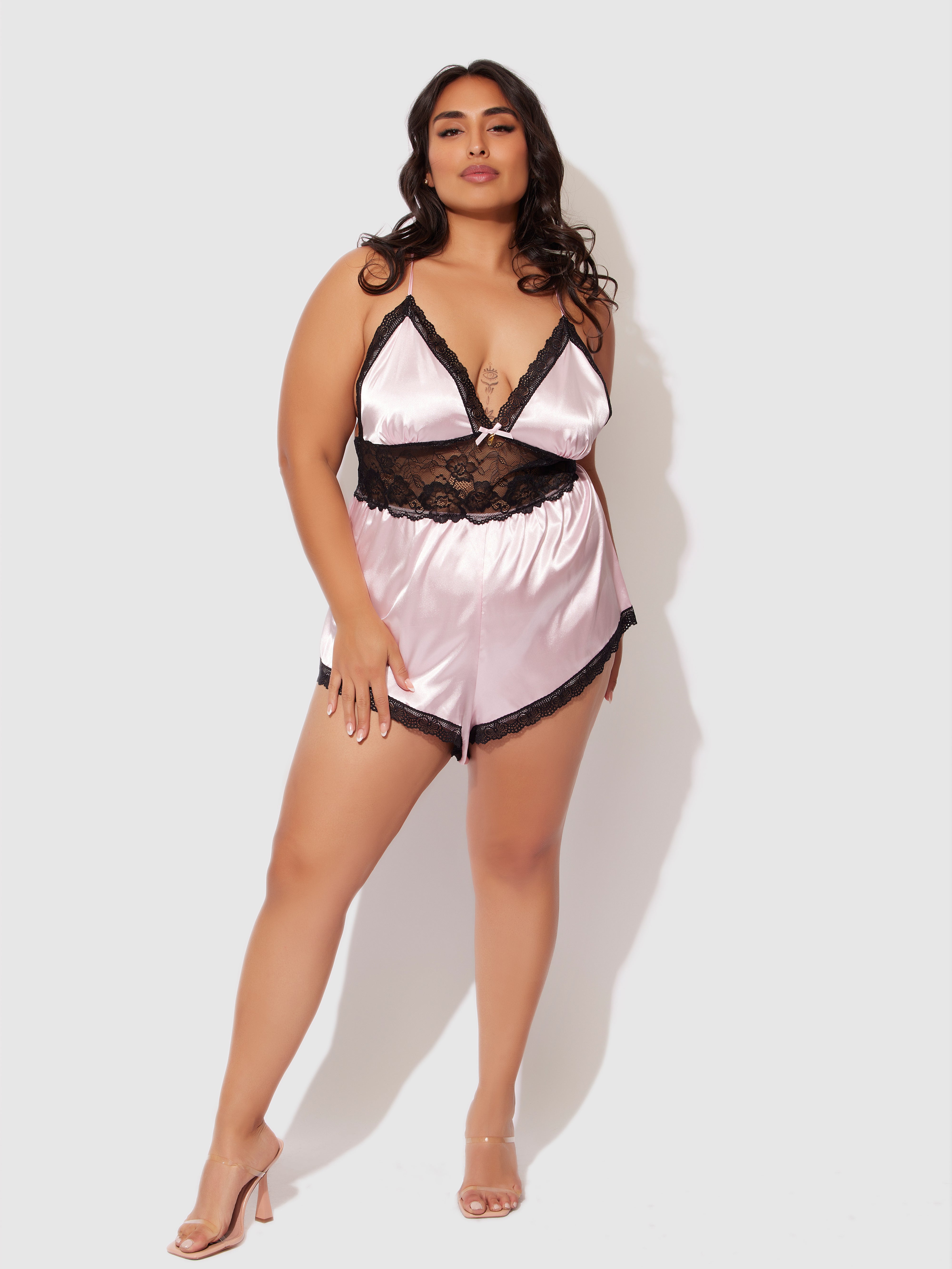 Elisa Satin & Lace Racerback Sleep Romper