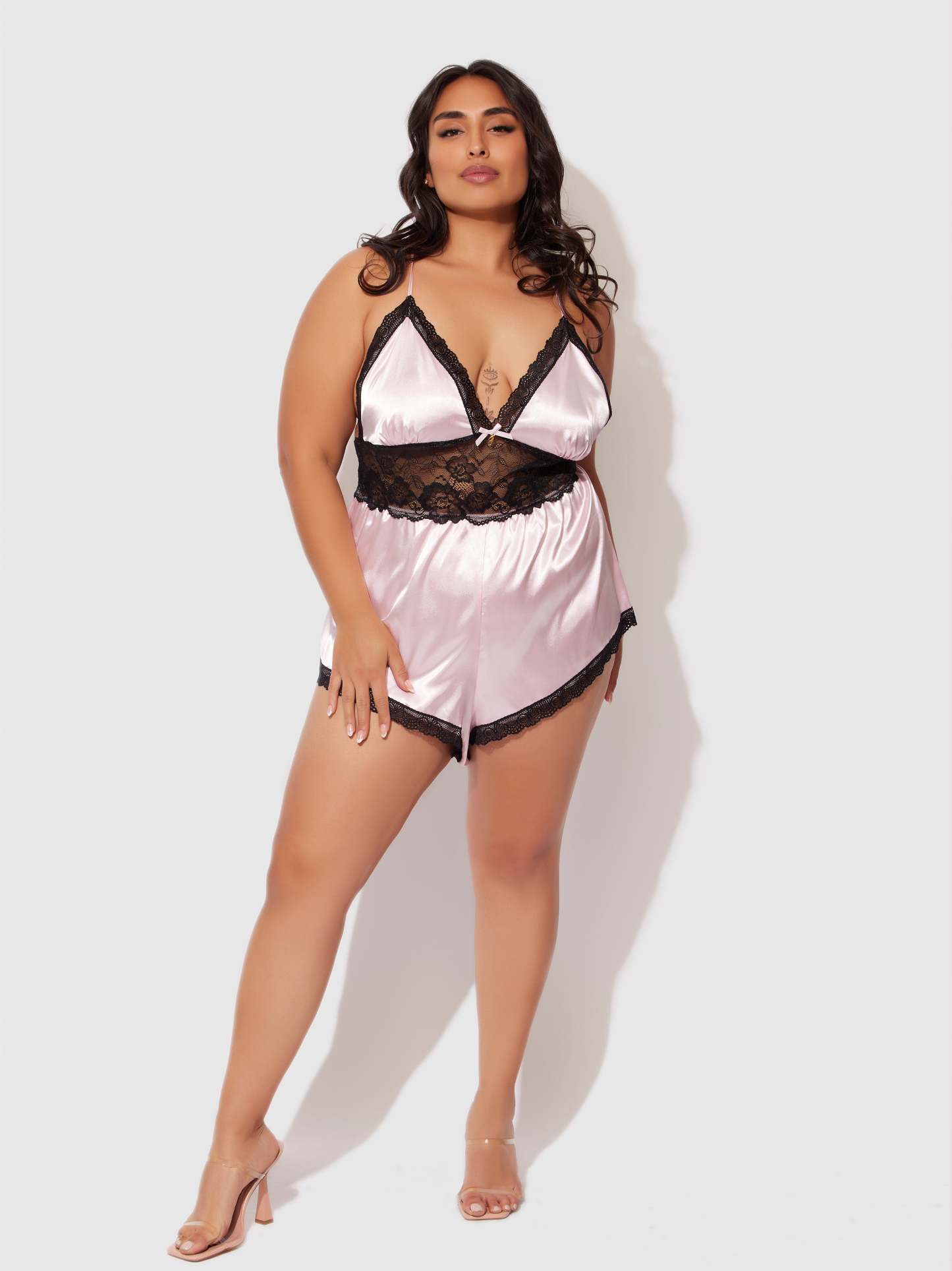 Elisa Satin & Lace Racerback Sleep Romper