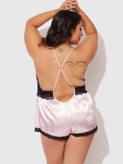 Elisa Satin & Lace Racerback Sleep Romper