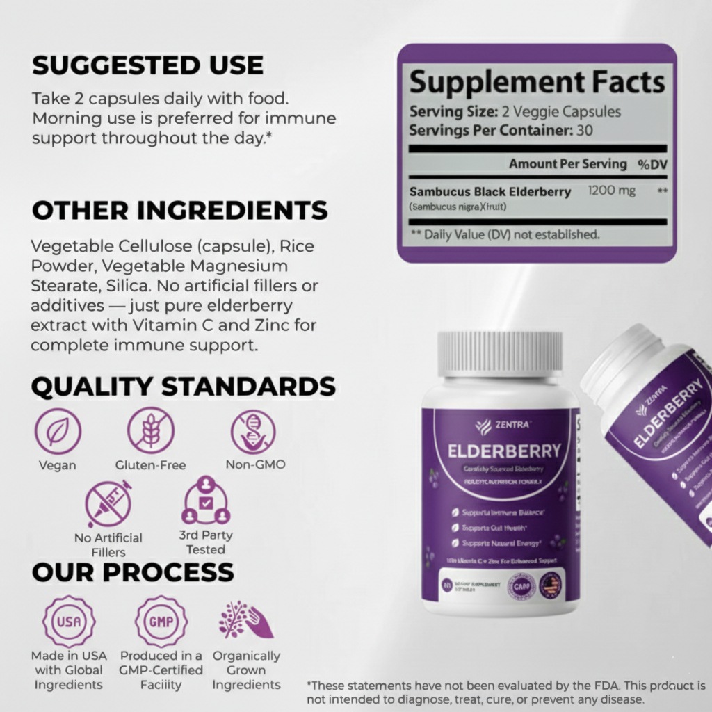 Holistic Zentra Elderberry with Vitamin C and Zinc Dietary Supplement