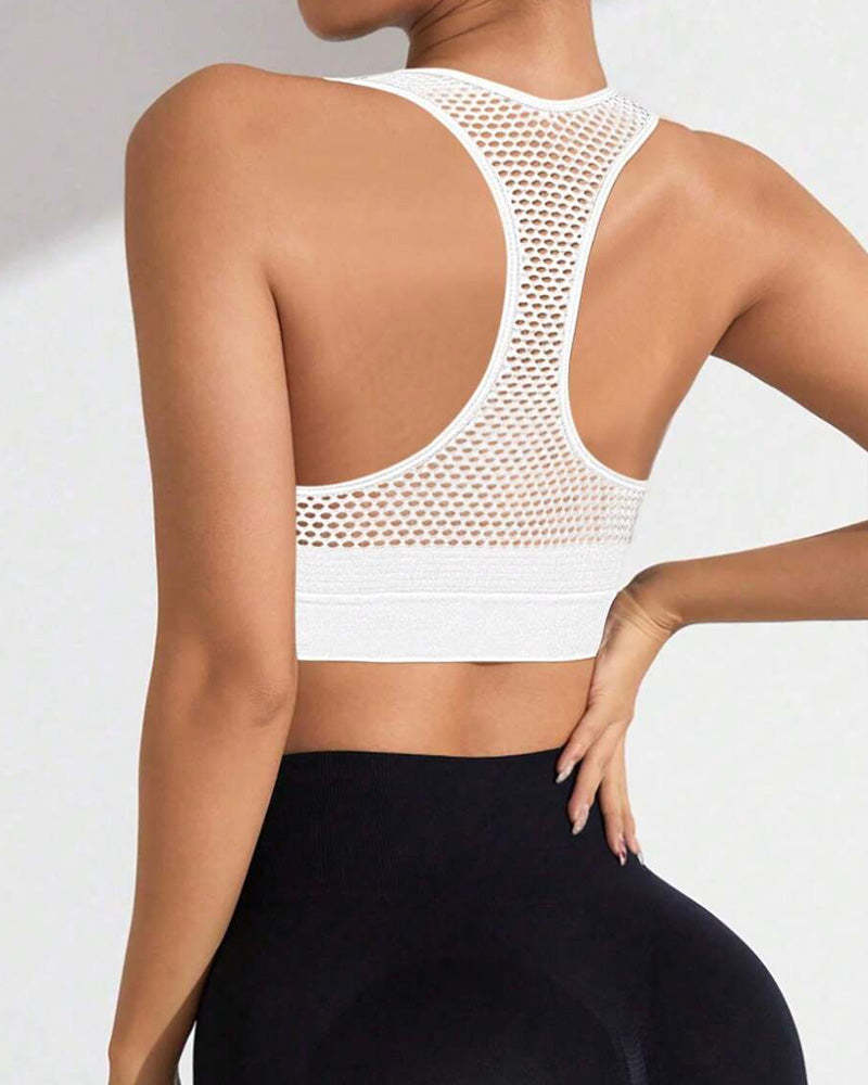 Women's Zipper Padded Seamless Elastic Sports Bra