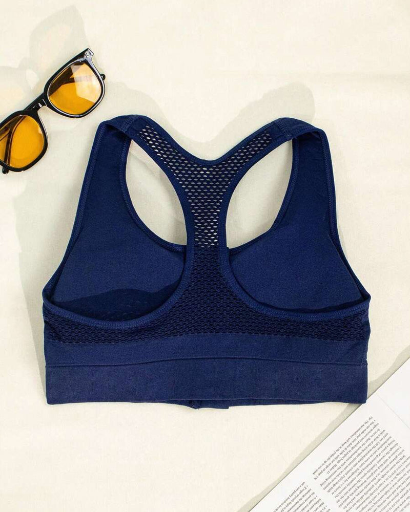 Women's Zipper Padded Seamless Elastic Sports Bra