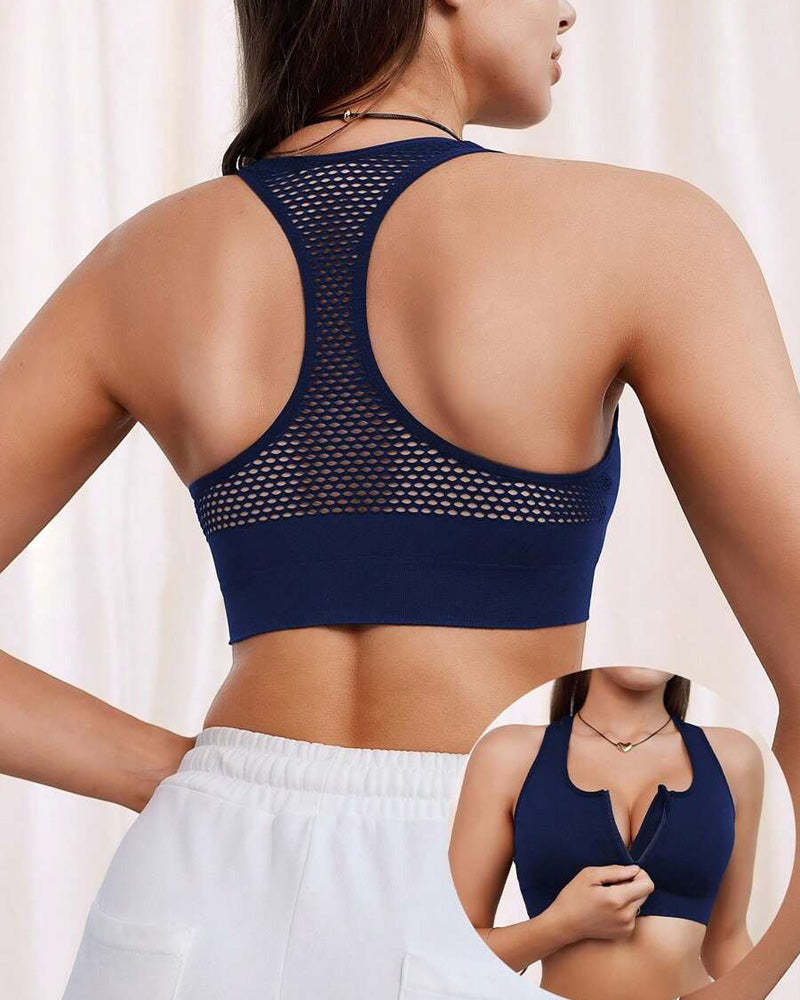 Women's Zipper Padded Seamless Elastic Sports Bra
