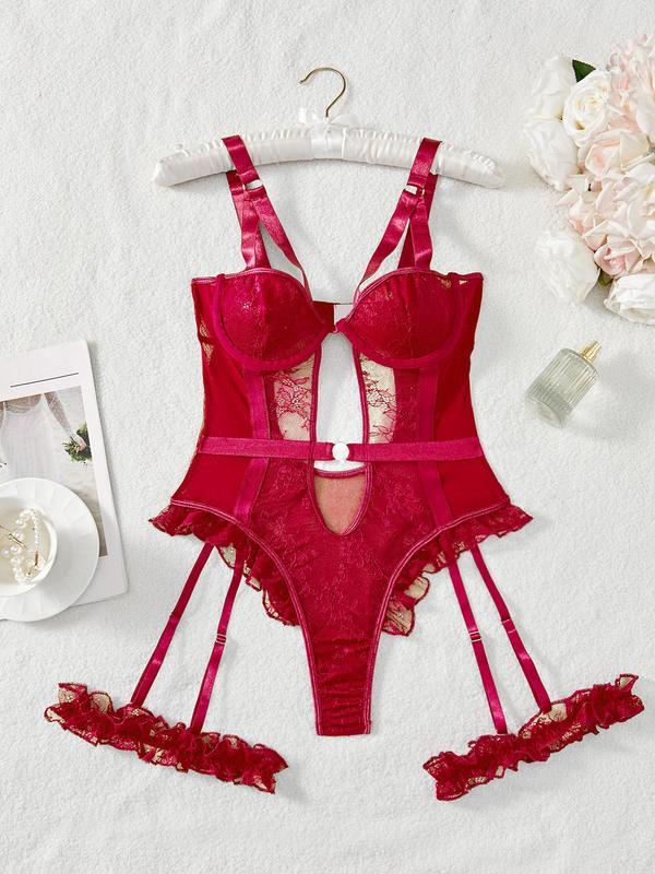 Christmas Sexy Embroidered Lingerie Set, High-Quality Comfortable Transparent Bra, Slim-Fit Adjustable Straps, All Seasons Wear, Lace Lingerie Set