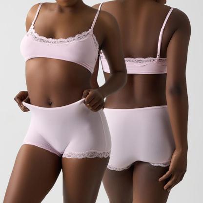 KatchMe Women's Minimalist Lace Series Spaghetti Strap Lace Trim Wirefree Breathable Bralette & Panties Set, Basic Lightweight Underwear Set #BlackFriday#