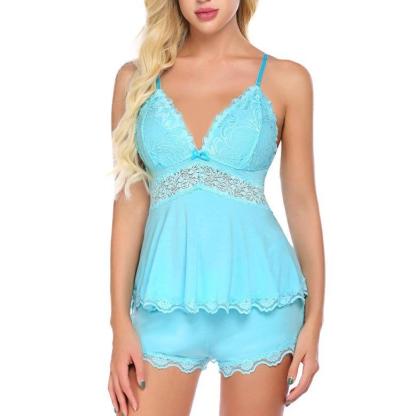 Women's Elegant Camisole Set with Floral Lace Cups & Adjustable Spaghetti Straps Soft Modal Fabric Pajama Set for Holiday & Daily Wear Casual Drawstring Pajamas Set