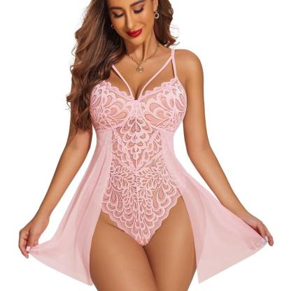 Women Floral Snap Crotch Chemise Nightie Lace Nightgown