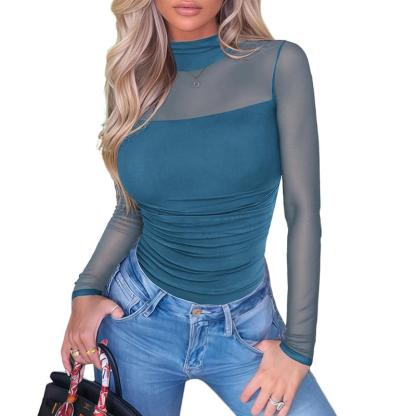 Women's Contour Turtleneck Bodysuit - Long Sleeve Mesh Body Sculpting Top | Premium Seamless Leotard for Evening Wear & Trendy Outfits