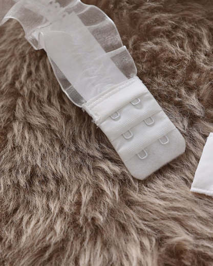 Lace Mesh Bow Tie Pearl Decoration Lingerie Set