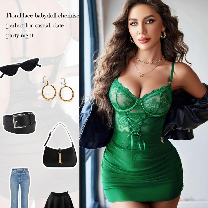 Women Floral Lace Nightear V Neck Chemise