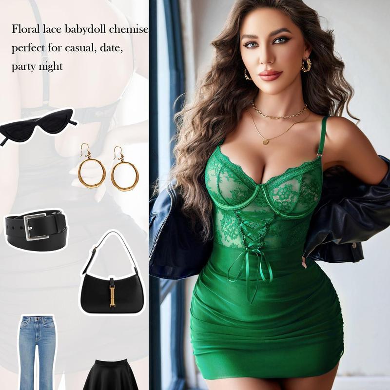 Women Floral Lace Nightear V Neck Chemise