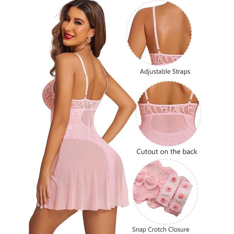 Women Floral Snap Crotch Chemise Nightie Lace Nightgown