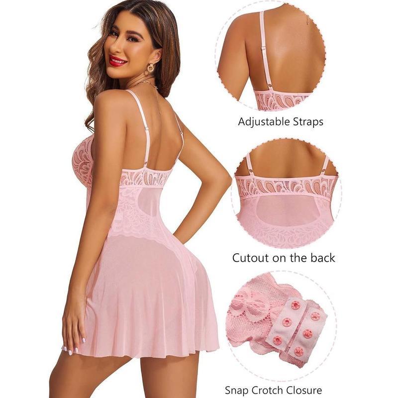 Women Floral Snap Crotch Chemise Nightie Lace Nightgown