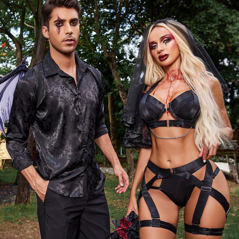 Avidlove Lingerie Set for Women Strappy Lingerie Underwire Push Up Bra Garter Set Lingerie with Chain