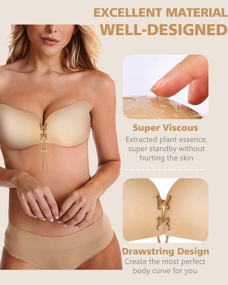 Women's Strapless Drawstring Silicone Wired Stick-On Bra