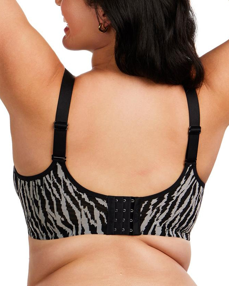 Zebra Print Sheer Mesh Deep V Half Cup Adjustable Wide Strap Bra
