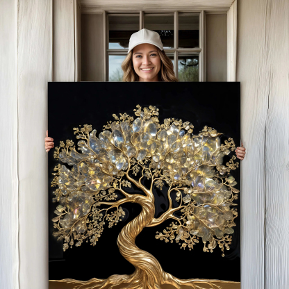 Luxury Golden Tree of Life 3D Textured Canvas Wall Painting