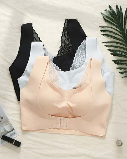 Women's Seamless Push-Up Front Button Back Lace Bra