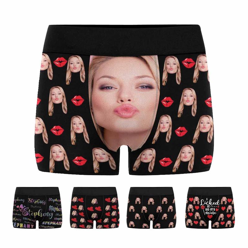 Custom Face Mens Boxer Briefs Personalized Underwear with Photo Picture Customized Boxers Gifts for Boyfriend Husband Him, 01