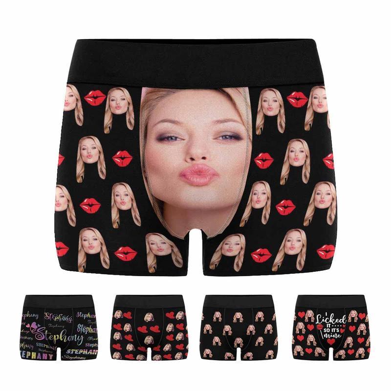 Custom Face Mens Boxer Briefs Personalized Underwear with Photo Picture Customized Boxers Gifts for Boyfriend Husband Him, 01