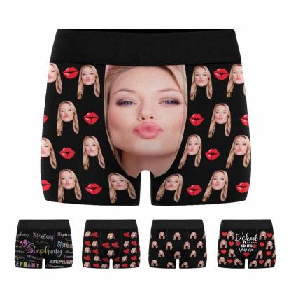 Custom Face Mens Boxer Briefs Personalized Underwear with Photo Picture Customized Boxers Gifts for Boyfriend Husband Him, 01