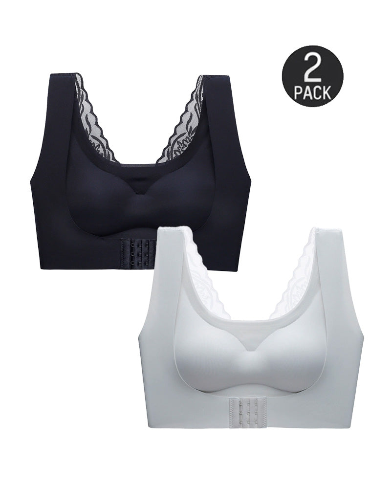 Women's Seamless Push-Up Front Button Back Lace Bra