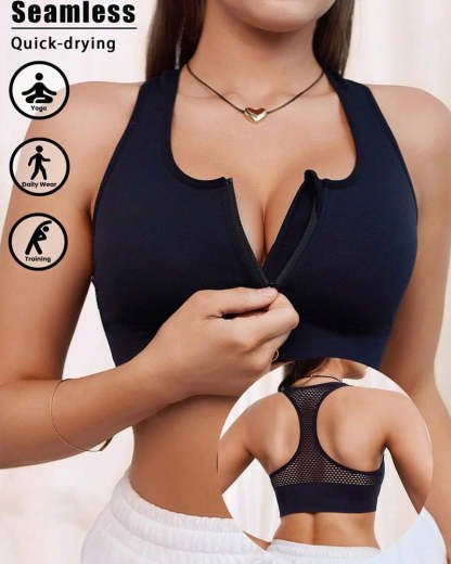 Women's Zipper Padded Seamless Elastic Sports Bra