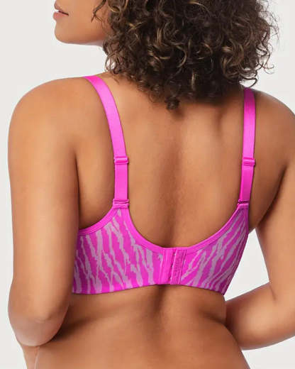 Zebra Print Sheer Mesh Deep V Half Cup Adjustable Wide Strap Bra