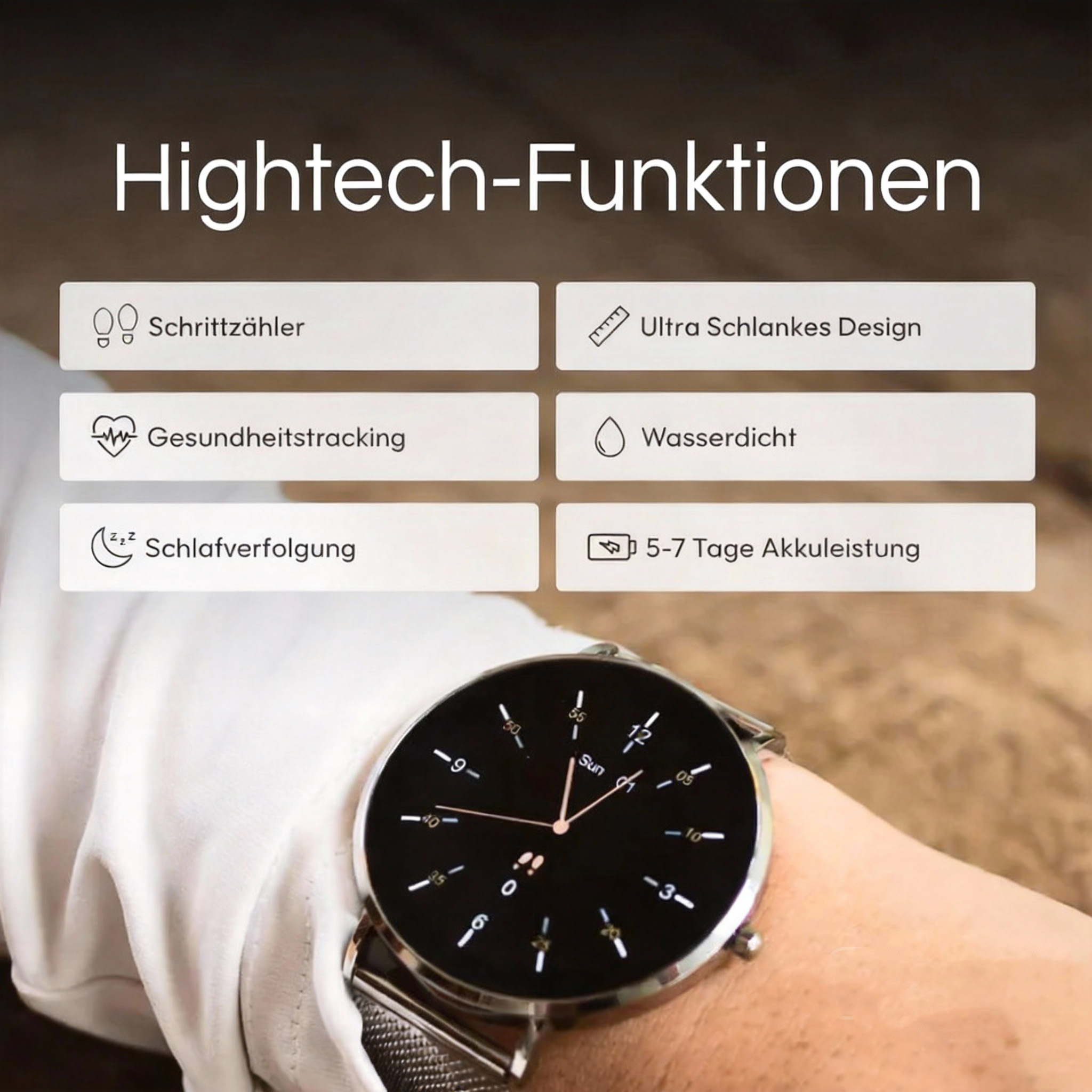 Ultradünne Smartwatch für den Alltag – Gesundheit, Fitness & smarte Kommunikation