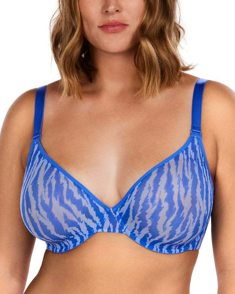 Zebra Print Sheer Mesh Deep V Half Cup Adjustable Wide Strap Bra