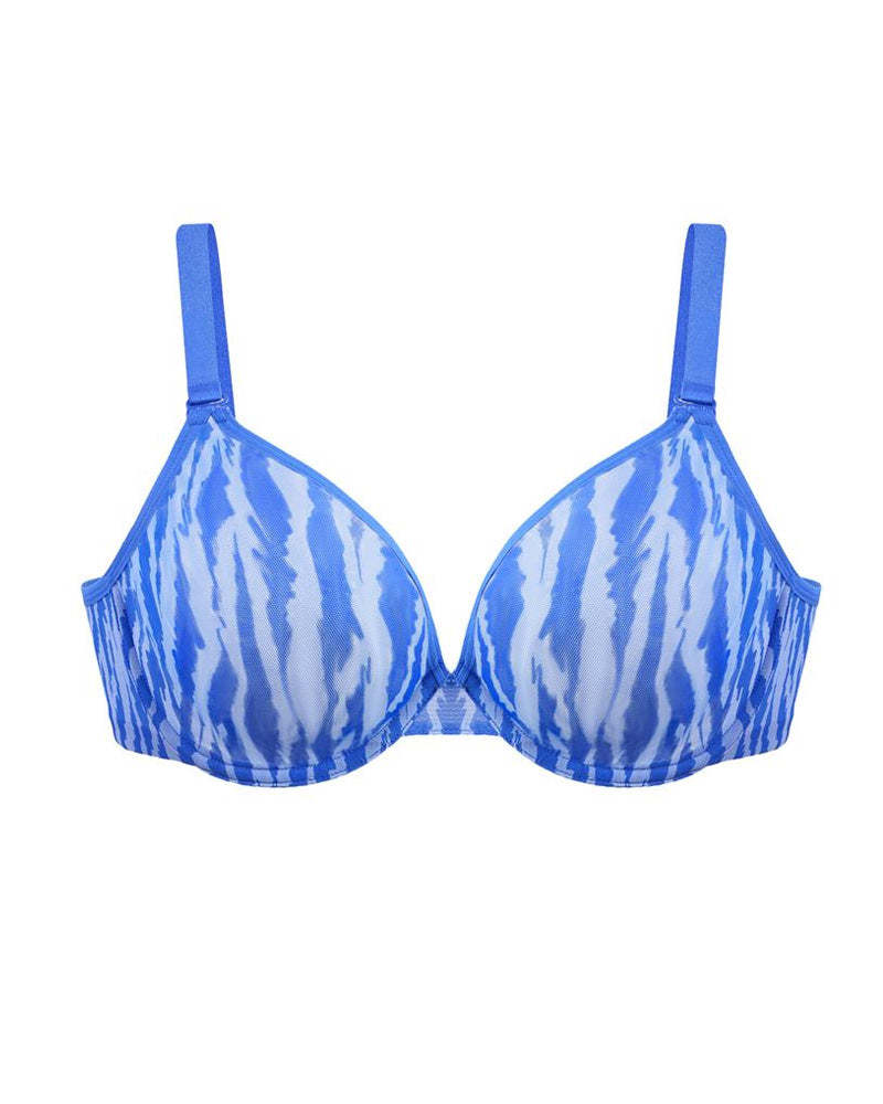 Zebra Print Sheer Mesh Deep V Half Cup Adjustable Wide Strap Bra