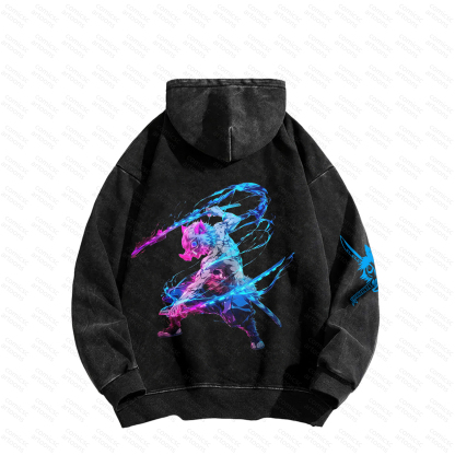 Unisex Graphic Streetwear Vintage Plush Washed  Hoodie| KNY