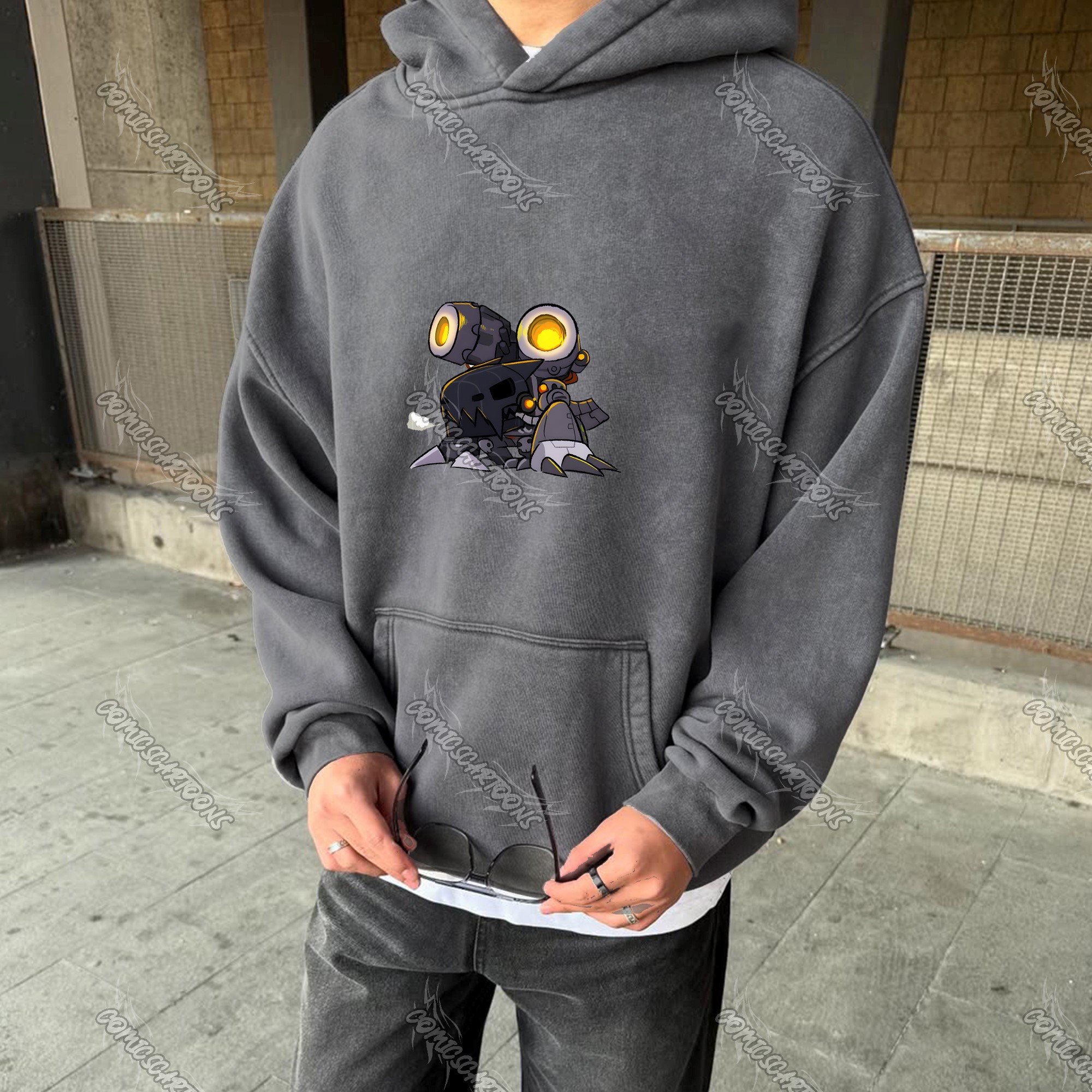 Vintage 3D Direct Inkjet Printed Washed Unisex Plush Hoodie